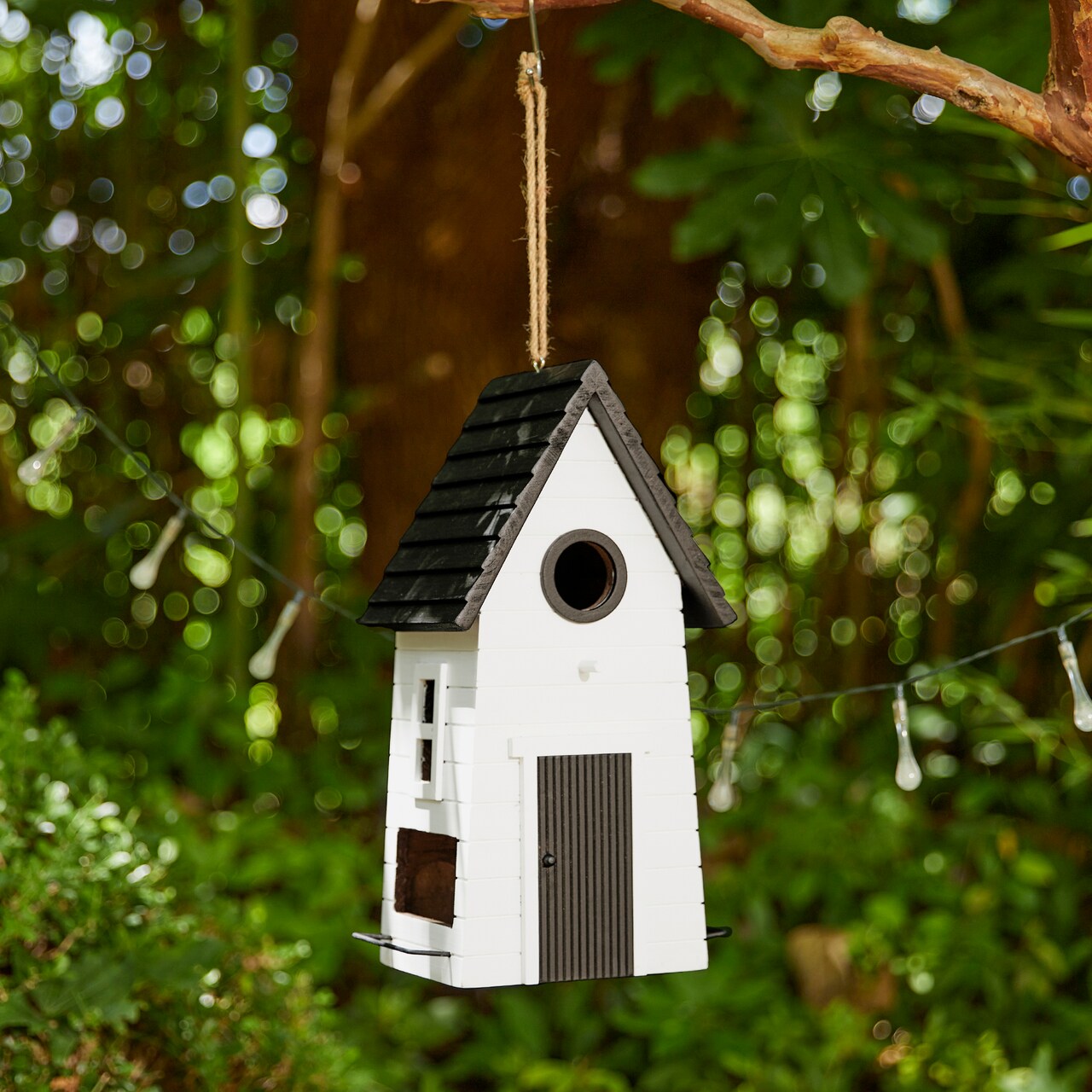 14.25"H Modern Functional and Decorative Solid Wood White Outdoor Garden Birdhouse
